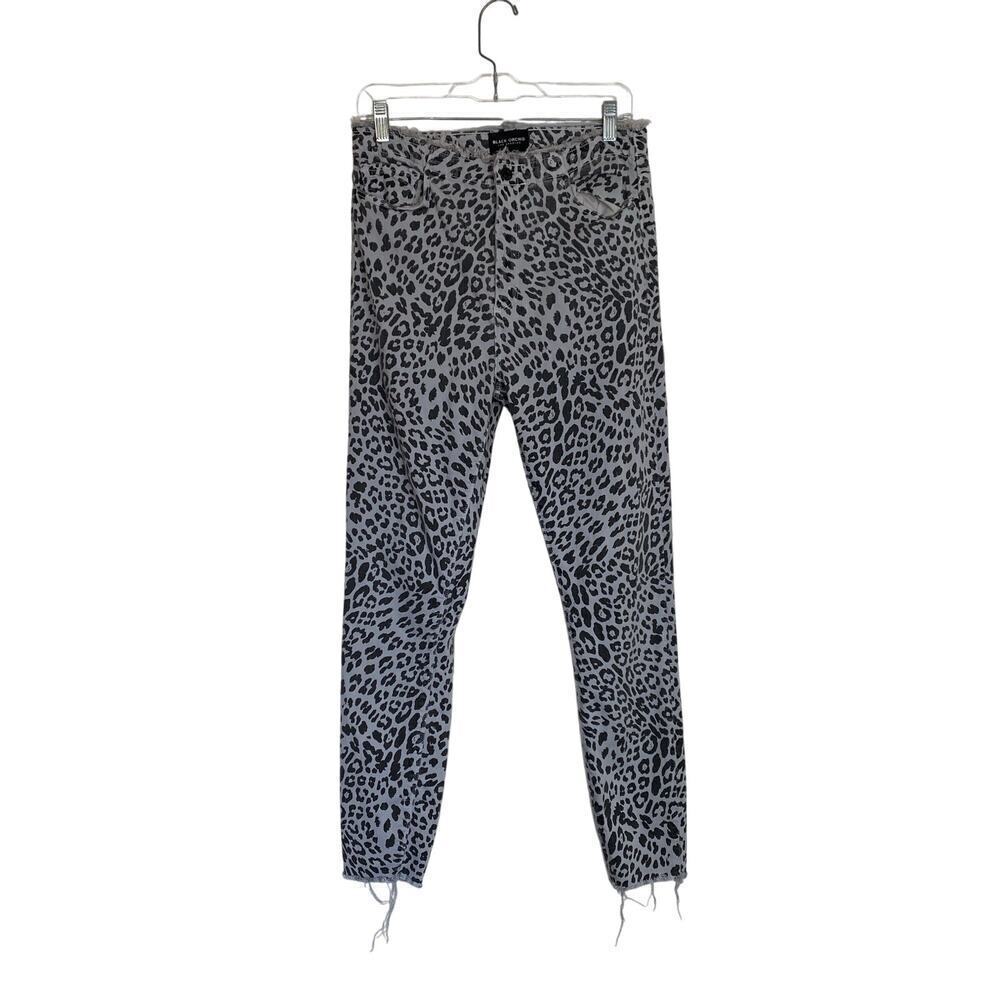 BLACK ORCHID Robin High Rise Frayed Skinny Jeans Size 30 Cheetah Print Gray